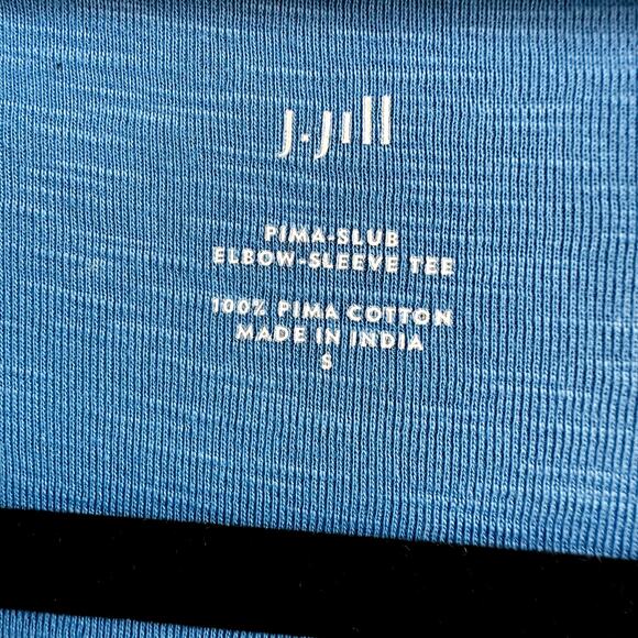 J.Jill Pima-Slub Women's Blue Cotton Scoop Neck Elbow-Sleeve T-Shirts Size Small - Picture 3 of 3
